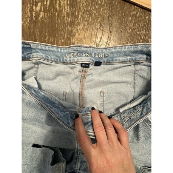 American Eagle Super High Rise Baggy Wide Leg Jeans Blue Y2K 90s Cargo Size 16 - Picture 7 of 12